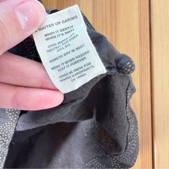 Maiwa 100% Organic Cotton Button Up Blouse Pleated Waist Detail Brown Artsy S - Picture 9 of 10